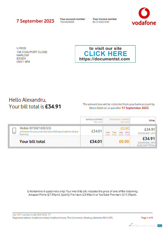 download download UNITED KINGDOM VODAFONE utility bill Word and PDF template PDF template PDF template